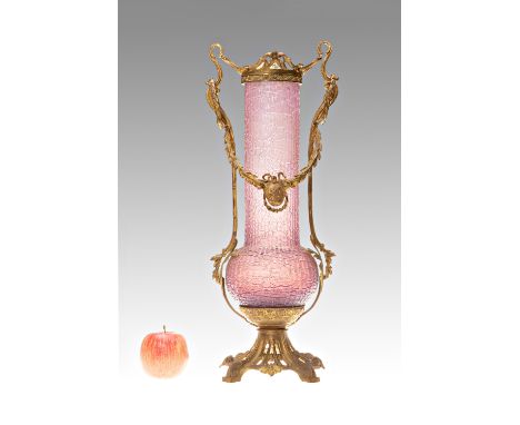 TALL ART NOUVEAU VASE IN A MONTAGE | Johann Loetz Witwe (Austrian / Czech around 1900) | around 1900 | Loetz Rosa Chine decor