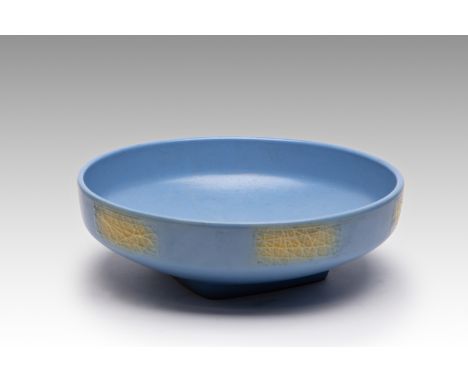 BOWL | Znojmo Ceramic Factory, Kravsko (Czech / Bohemian) | colored glazed ceramic, plastic yellow decorated net | 8.5 x 29 c