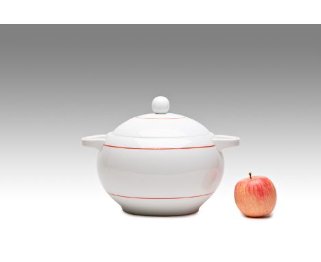 SOUP BOWL (TERRINE) | Artel (Czech / Bohemian) | glazed porcelain with a red line, Slavkov porcelain factory | 23 cm | marked