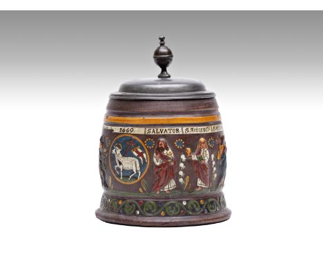 TANKARD WITH MOTIFS OF SAINTS | Creussen (Germany / German 2nd half of the 19th century) | 2nd half of the 19th century | pai