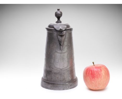 TIN PEWTER | Europe (1789) | 1789 | pewter decorated with hammered decor and engraved inscription | 23 cm | Bidders are asked