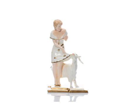 GIRL WITH A GOAT | Royal Dux (Czech / Bohemian 1st half of the 20th century) | 1st half of the 20th century | glazed, painted