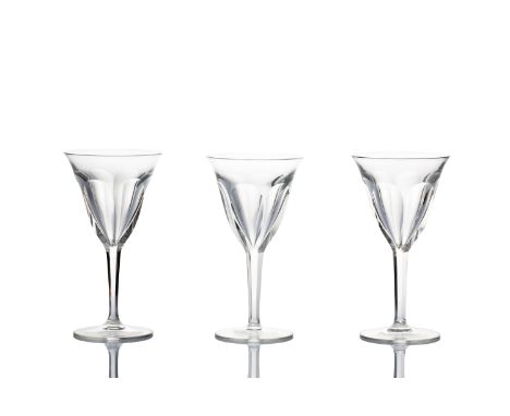 3 MOSER STYLE WHITE WINE GLASSES | Czechoslovakia | clear glass, ground | 15.5 cm | Bidders are asked to inquire about the co