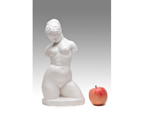TORSO (EVE) | Hubert Kovarik (Czech / Bohemian 1888 - 1948) | leek white glazed, diffuse crackled glaze | 34 cm | marked: fro