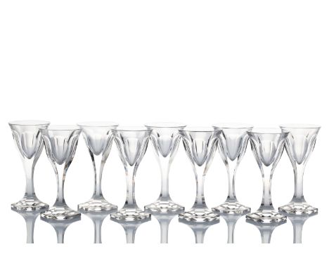 9 "ADELE MELIKOFF" LIQUEUR GLASSES | Moser, Karlovy Vary, Carlsbad (Czech / Bohemian) | lead glass, crystal, cut. Designed by