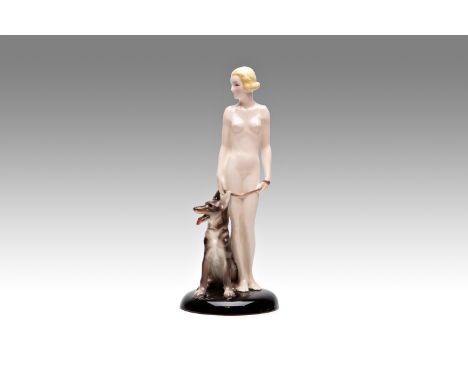 A GIRL WITH A DOG | Goldscheider (Austria / Austrian around 1935) | around 1935 | Ceramics with polychrome glazes. Design by 