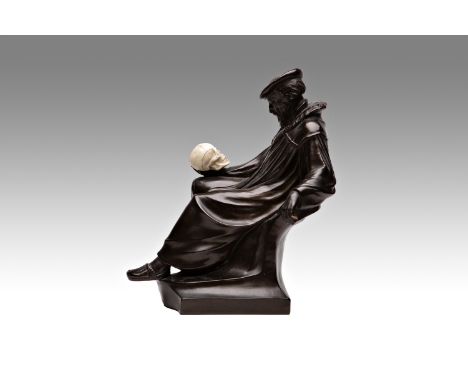 FAUST WITH A SKULL | Josef Vanca (Czech / Bohemian *1908) | ceramic sculpture, production Bechyne, model number 857. Design J