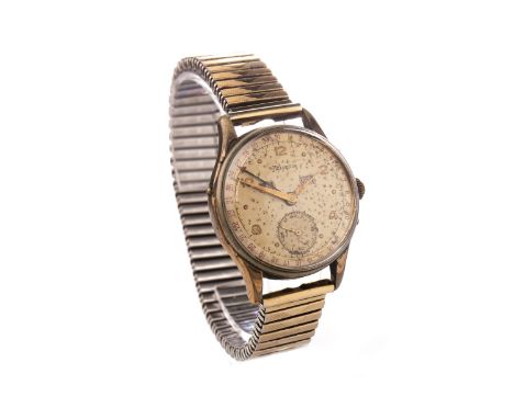 GENTLEMAN'S HELVETIA CHRONOMETER GOLD PLATED MANUAL WIND WRIST WATCH, the round cream dial Arabic numerals and dot hour marke