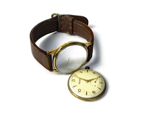 GENTLEMAN'S NINE CARAT GOLD ROTARY MANUAL WIND WRIST WATCH, unsigned movement, the round dial with applied gold Arabic numera