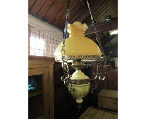 Retro ceramic ceiling light fitting with glass shade H55cm approx form bottom to top of glass shade.