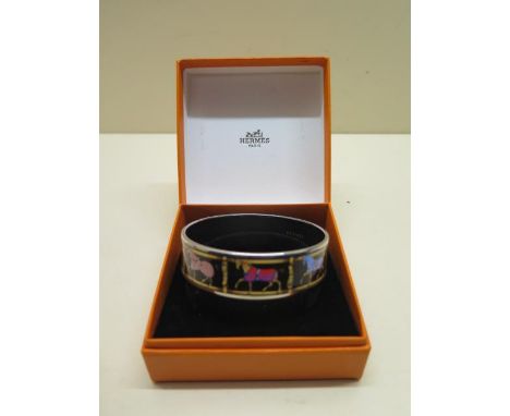 A Hermes enamel horse bangle with box, 7cm external x 2cm in height, in good condition 