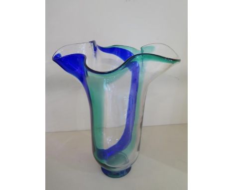 An Orrefors coloured glass vase, 26cm tall, in good condition 