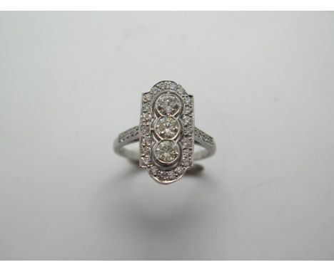 A platinum Art Deco style diamond ring, approx 1.4ct, ring size O, in good condition, diamonds bright and lively, head size a