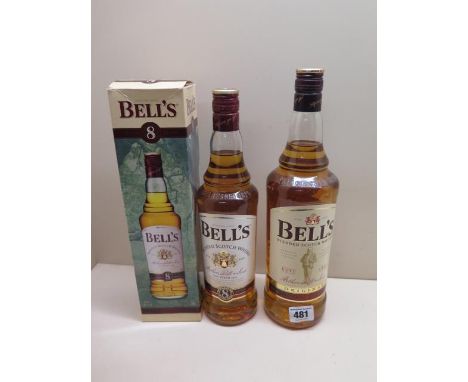 A litre bottle of Bells Original blended Scotch whisky and a 70cl bottle of blended Scotch whisky aged 8 years 