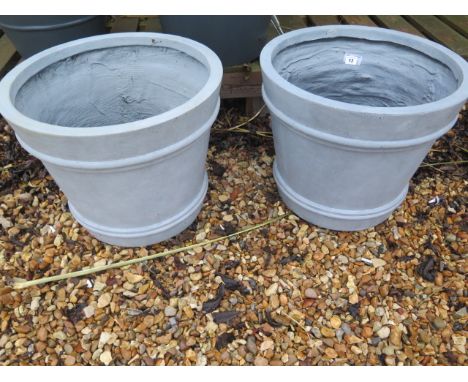 Two light grey frost proof pots, 50cm diameter 
