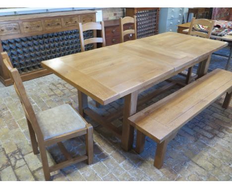 A John Lewis solid oak Bergerac drawleaf dining table with extra leaf, 75cm tall x 230cm x 95cm extended, 179cm closed, with 