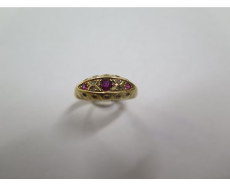 A hallmarked 18ct yellow gold ruby and diamond ring, size Q, approx 2.9 grams, generally good hallmarks clear 