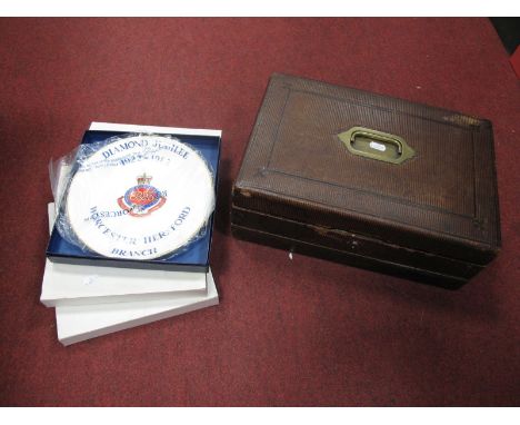 Waterlow and Sons of London XIX Century Ribbed Leather Bound Stationery Box, with brass carry handle, morocco interior with m