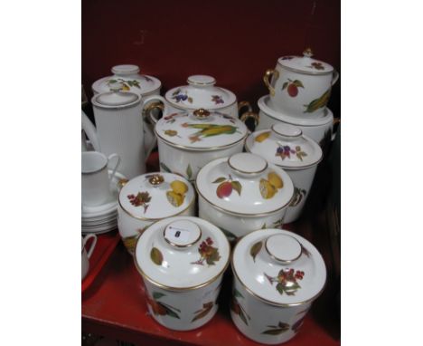 Worcester 'Evesham' Ten Large Various Lidded Jars, pots.