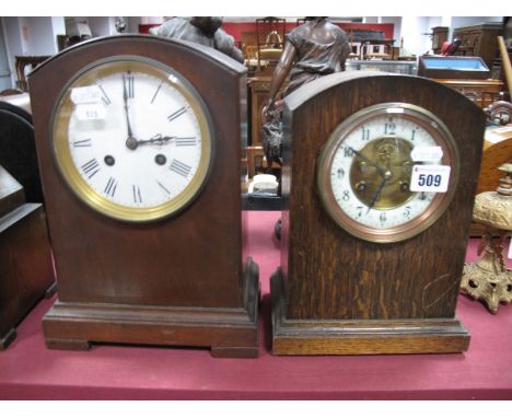 MS Hotels Oak Cased Mantel Clock, with eight day movement, stamped 2467-4-6.