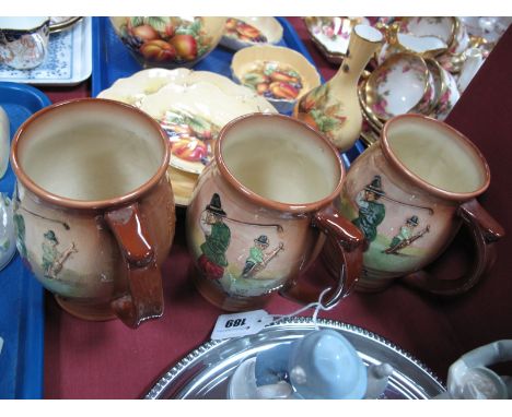 A Set of Three 1930's Royal Doulton Pottery Tankards, moulded and painted with Crombie style golfers against light brown bord