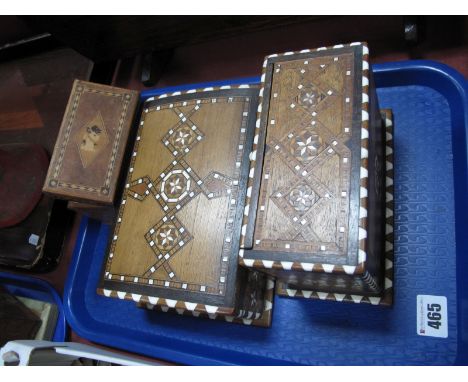 A Tunbridgeware Two Section Playing Card Box, with hinged lid; together with Damascus ware cigarette holder and hinged trinke