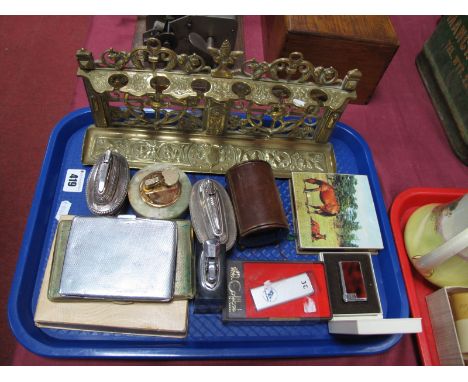 A Victorian Style Cast Brass Six Section Pipe Rest, pierced foliate decoration, cigarette cases and lighters including Ronson