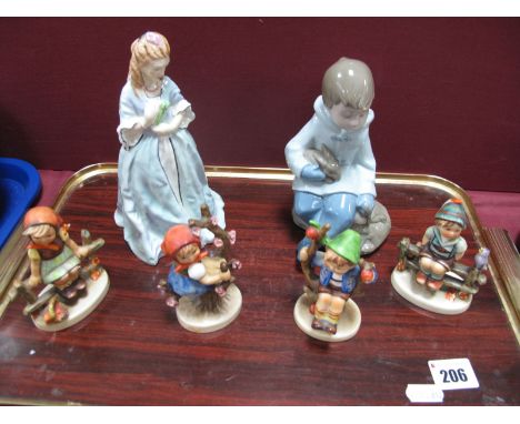 Royal Worcester Figurine 'Sweet Anne' 3630, Nao seated boy with rabbit, four Hummel figures. (6)