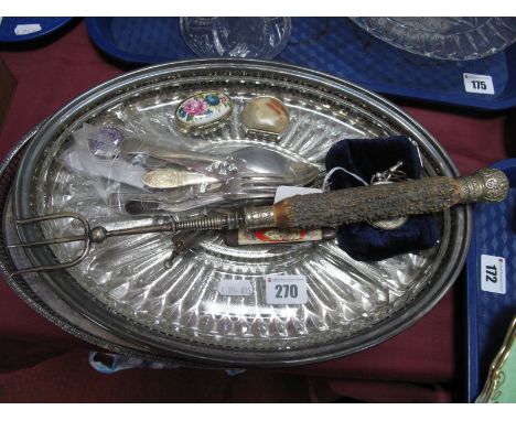 Hors D'oeuvres, ladies silver fob watch, commemorative ware, stag handled toasting fork, etc. 