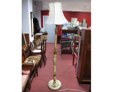 A Painted Standard Lamp, circa 1920's, with chinoiserie decoration on cream ground, three bun feet to circular base. 