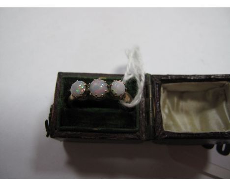 A Chester Hallmarked 9ct Gold Three Stone Opal Ring, claw set, in an old ring box.