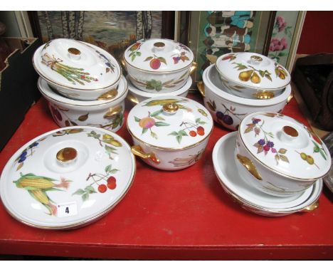 Worcester 'Evesham' Ten Large Various Lidded Casserole Pots,