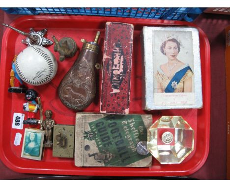 A Harmonica, shot flask, baseball, bible, etc:- One Tray