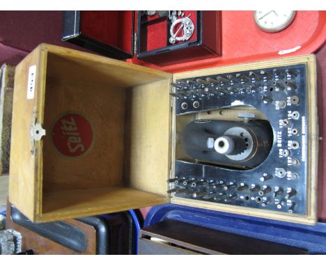 A Seitz Combination Bergeon Watch, clock makers drill, with many bits, (appears to be five absent) in box.
