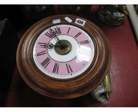 A XIX Century Postman's Wall Clock, with black Roman numerals to pink enamelled dial.