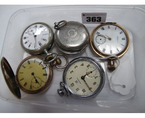 A Continental Openface Pocketwatch, the unsigned dial with black Roman and red Arabic numerals and seconds subsidiary dial; a