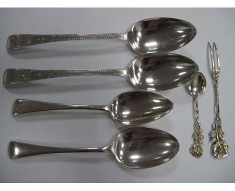 A Pair of Hallmarked Silver Old English Pattern Table Spoons, George Gray, London 1790, each with bright cut decoration, init