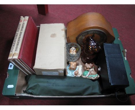 A Mantel Clock, Ultraview binoculars, lawn green bowls, Remploy protection kit, Pendelfin, etc:- One Box 