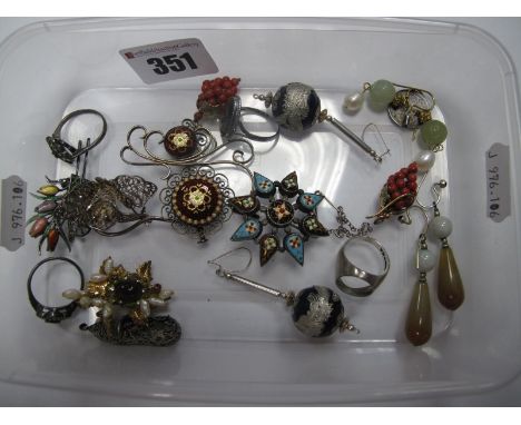 Enamel, Filigree, Marcasite Set and Other Brooches, dress rings, earrings, etc. 