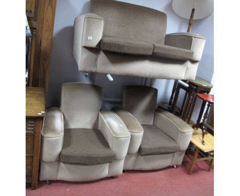 A 1930's Style Three Piece Lounge Suite, upholstered in a brown velvet. 