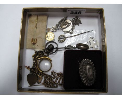 A XIX Century Swivel Locket Pendant, (incomplete) chain, XIX Century and later brooches, rings, enamel heart pendant, horsesh