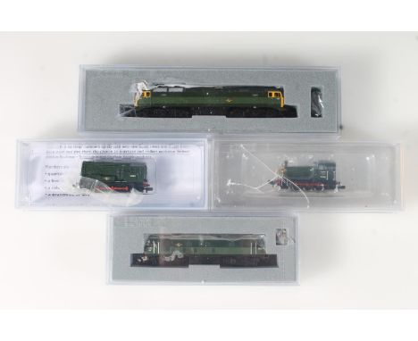 N gauge model railways, Grafar Graham Farish by Bachmann, four locomotives to include 371061 Class 03 diesel shunter D2388 BR