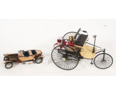 The Franklin Mint Precision Models 1:8 Scale 1886 Patent Motorwagen and 1:24 scale Rolls Royce Silver Ghost 1921, each in pol