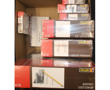 Faller of Germany, HO Scale model kits to include 130164 Modern Stone Crushing Plant, 120292 Large Gantry Crane, 130899 Trail