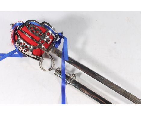 Scottish dress broadsword, the etched blade with twin slender fullers with star of David proof marks to the ricasso, typical 