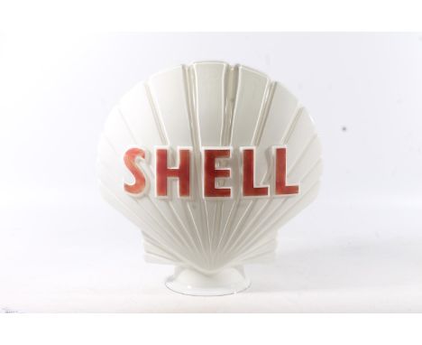 Shellmex petrol pump glass globe of scallop shell shape by Haliware, 44cm tall. Other than a few small nibbles to the base, t