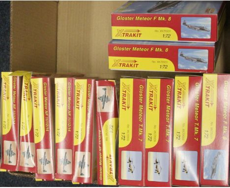 Xtrakit my H G Hannant Ltd of Lowestoft, twelve 1:72 scale model kits to include XK72001 Gloster Meteor F mk8 x3, XK7200 Glos