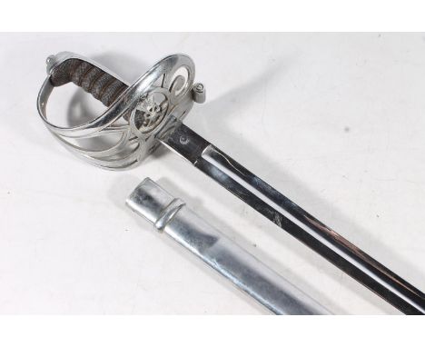 British dress sword of 1854 pattern type with Gothic style hilt having crowned bow and horn insignia, shagreen grip, the blad