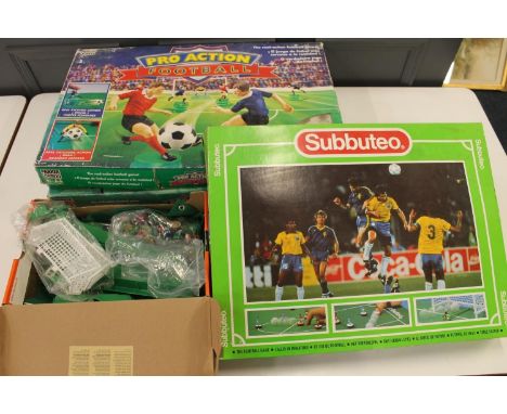 Subbuteo 60240 tabletop soccer games boxed, two Parker Pro Action Deluxe Football games boxed and loose items.