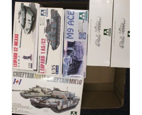 Takom of Hong Kong, 1:35 scale model tank kits to include 03.01.5002X US Tank Transporter with Abrams Tank x2, 03.01.2020 US 